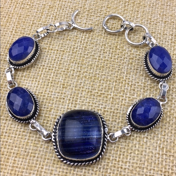 New Faceted Sapphire Crystal Stone & Dichroic Acrylic Silver Bracelet 7 - 7.5 - Picture 1 of 8